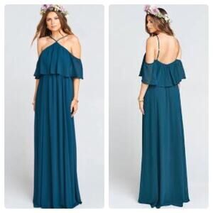 NEW Show Me Your Mumu Rebecca Ruffle Maxi Deep Jade Chiffon Teal Blue-Green